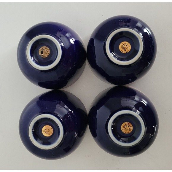 Vintage Japanese Porcelain Cobalt Blue Yunomi Sencha Tea Cups Flying Crane 4pcs - Picture 9 of 11
